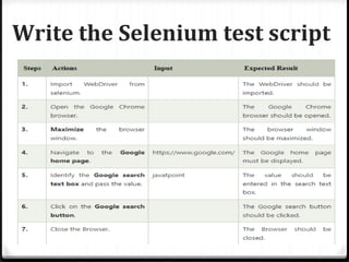 Write the Selenium test script
 