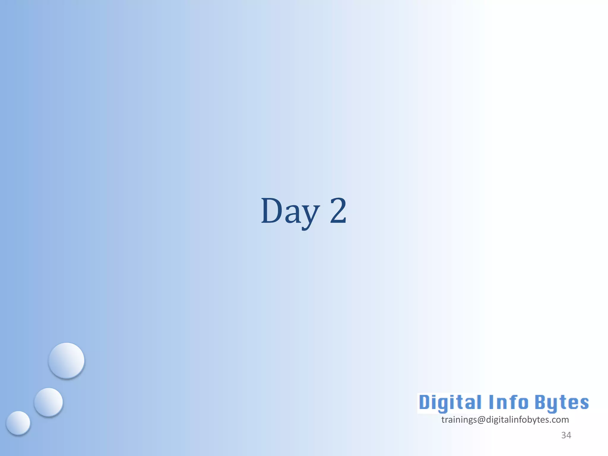 Day 2




        trainings@digitalinfobytes.com
                                    34
 