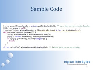 Sample Code




              trainings@digitalinfobytes.com
                                          52
 