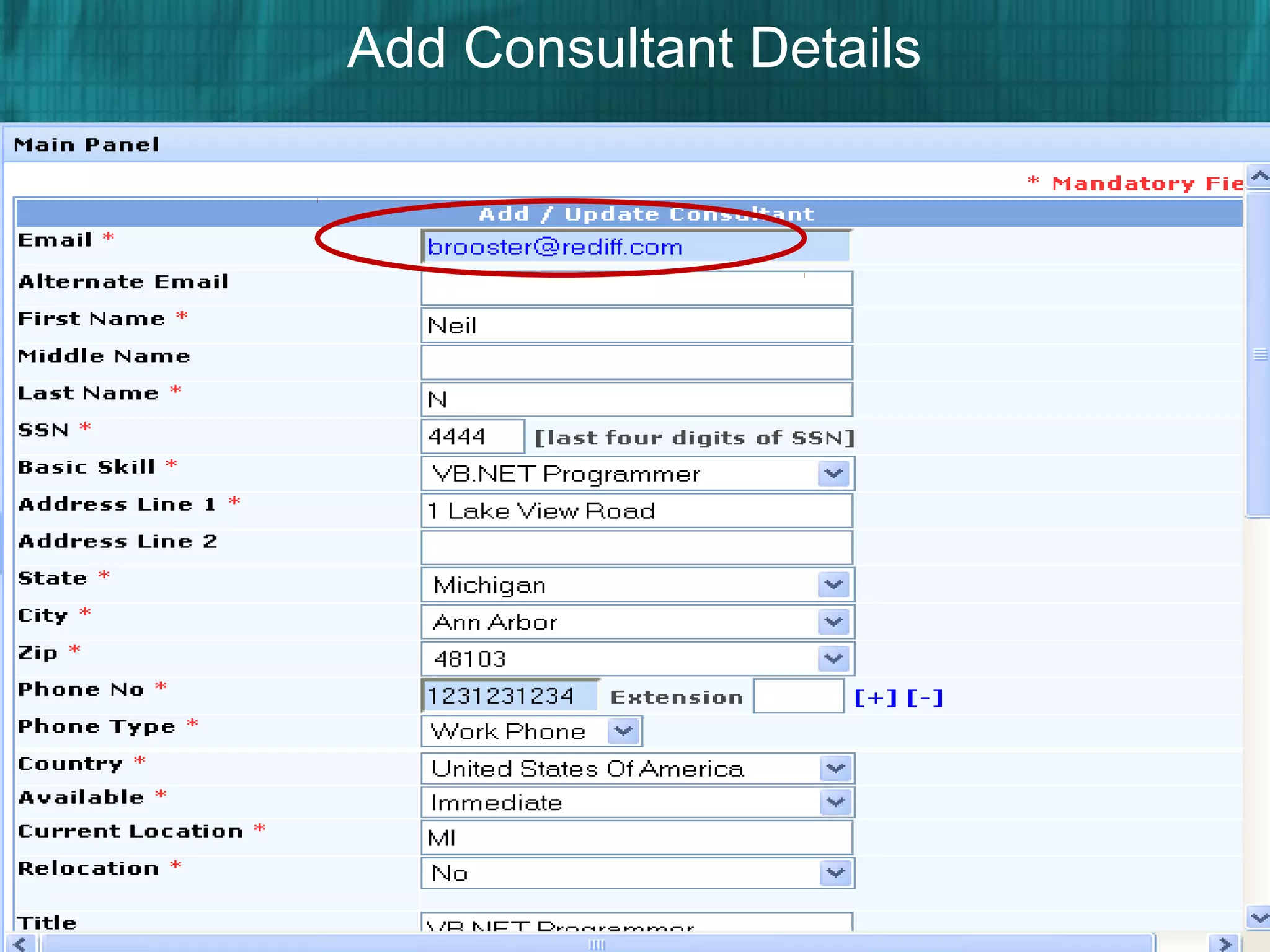 Add Consultant Details
 