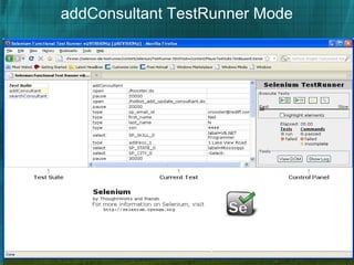 addConsultant TestRunner Mode
www.Seleniumonlinetraining.info
 