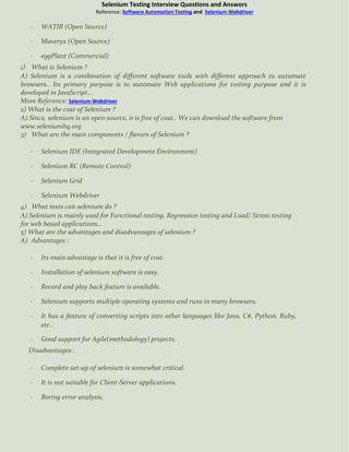 Selenium Automation Testing Interview Questions And Answers | PDF