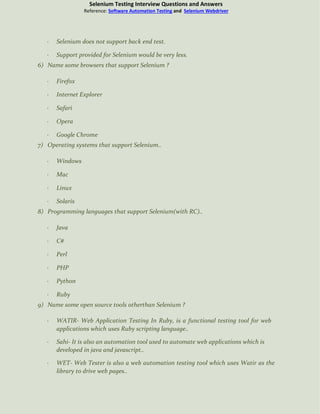 Selenium Automation Testing Interview Questions And Answers | PDF