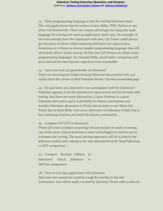 Selenium Automation Testing Interview Questions And Answers | PDF