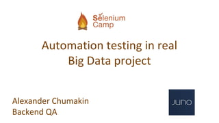Automation testing in real
Big Data project
Alexander Chumakin
Backend QA
 