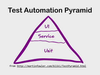 Test Automation Pyramid
from	
  http://martinfowler.com/bliki/TestPyramid.html
 