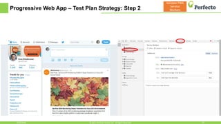 Progressive Web App – Test Plan Strategy: Step 2
6/29/2018 23© 2015, Perfecto Mobile Ltd. All Rights Reserved.
Validate PWA
Service
Workers
 