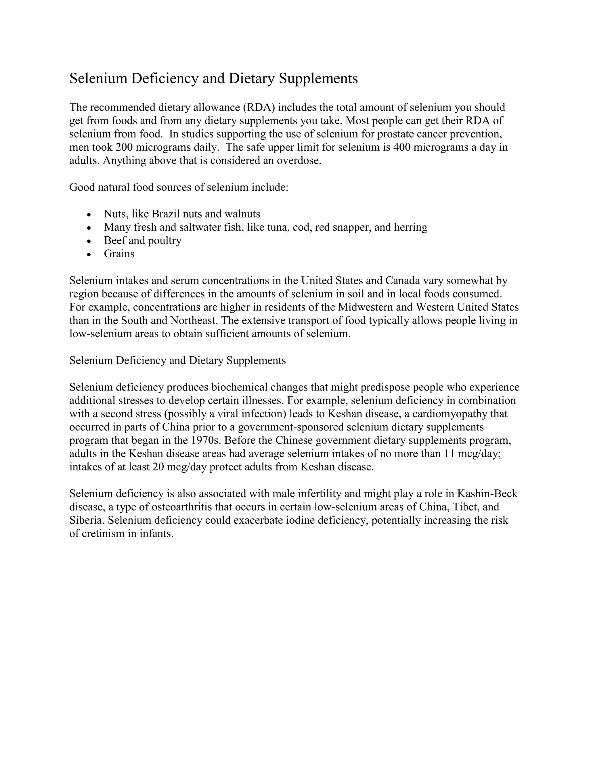 Selenium deficiency and dietary supplements PDF