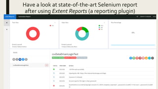 Have a look at state-of-the-art Selenium report
after using Extent Reports (a reporting plugin)
 