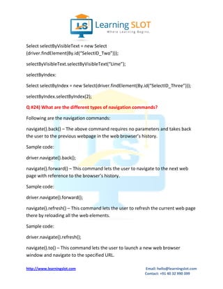 Interview Question & Answers for Selenium Freshers | LearningSlot | PDF