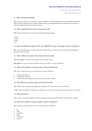 Selenium Webdriver Interview Questions | PDF