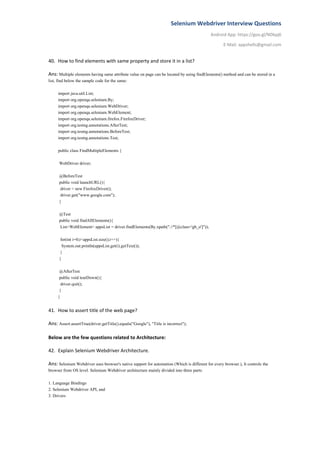 Selenium Webdriver Interview Questions | PDF