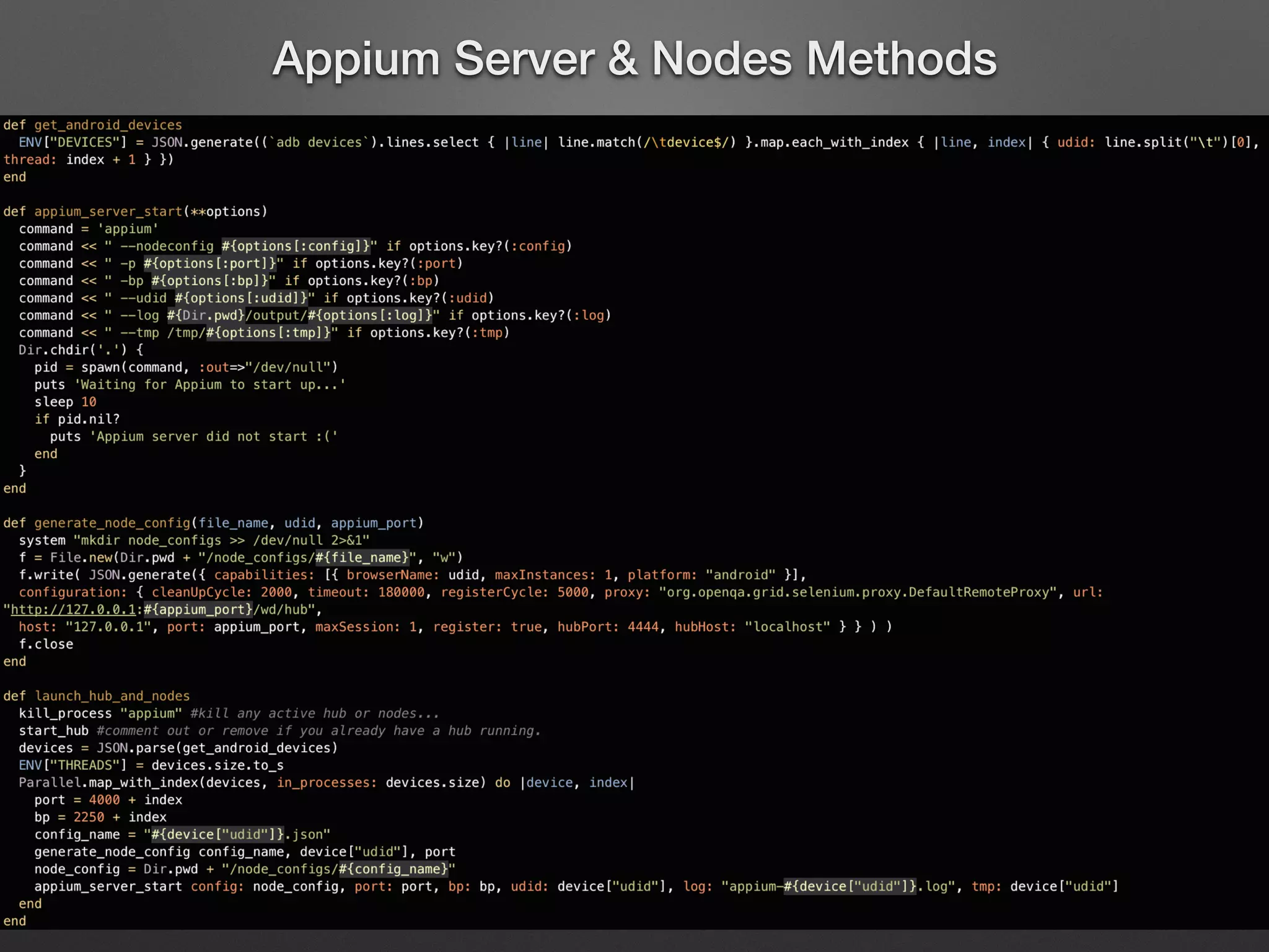 Appium Server & Nodes Methods
 