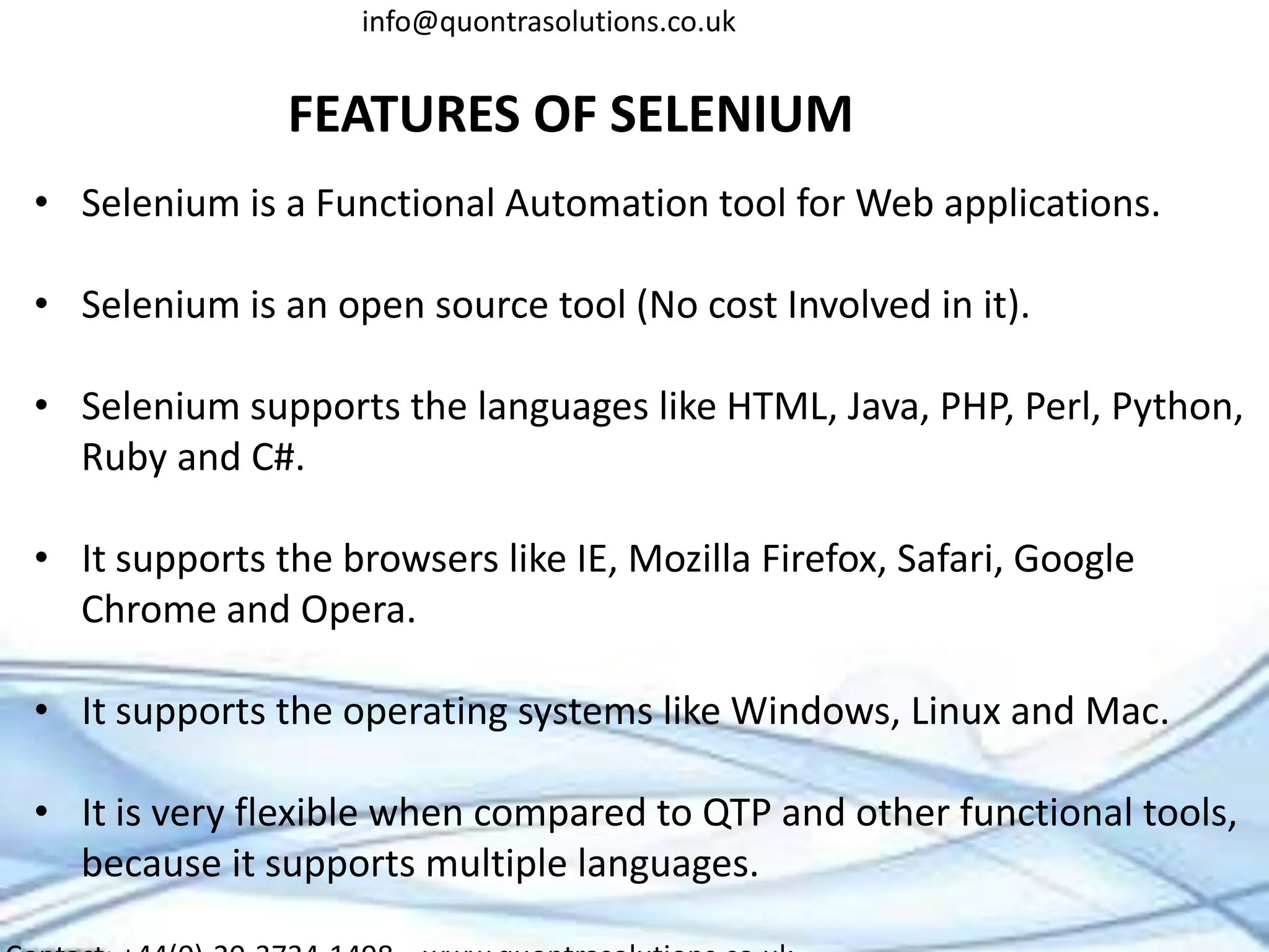 Selenium overview ppt by quontra solutions | PPTX | Browsers | Computer ...