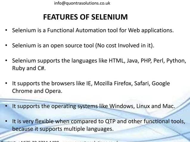Selenium overview ppt by quontra solutions | PPTX | Browsers | Computer ...