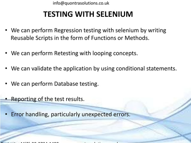Selenium overview ppt by quontra solutions | PPTX | Browsers | Computer ...