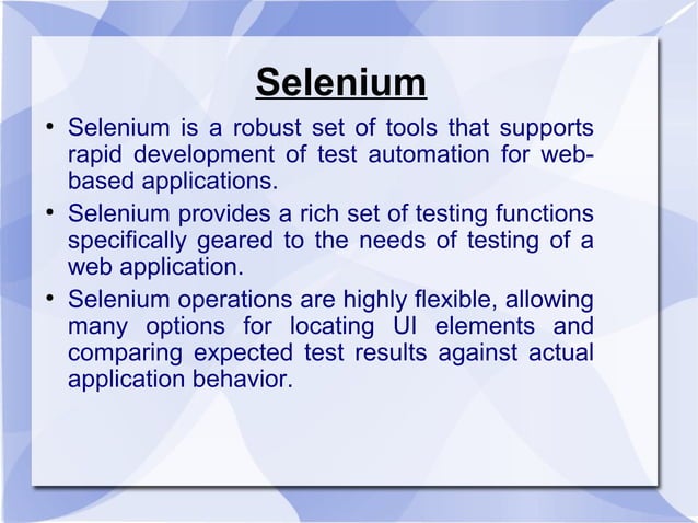 Selenium ppt | ODP | Browsers | Computer Software and Applications