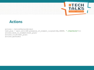 pause() actionchains command using selenium python... Selenium with py test by Alexandr Vasyliev for Lohika Odessa Python ...