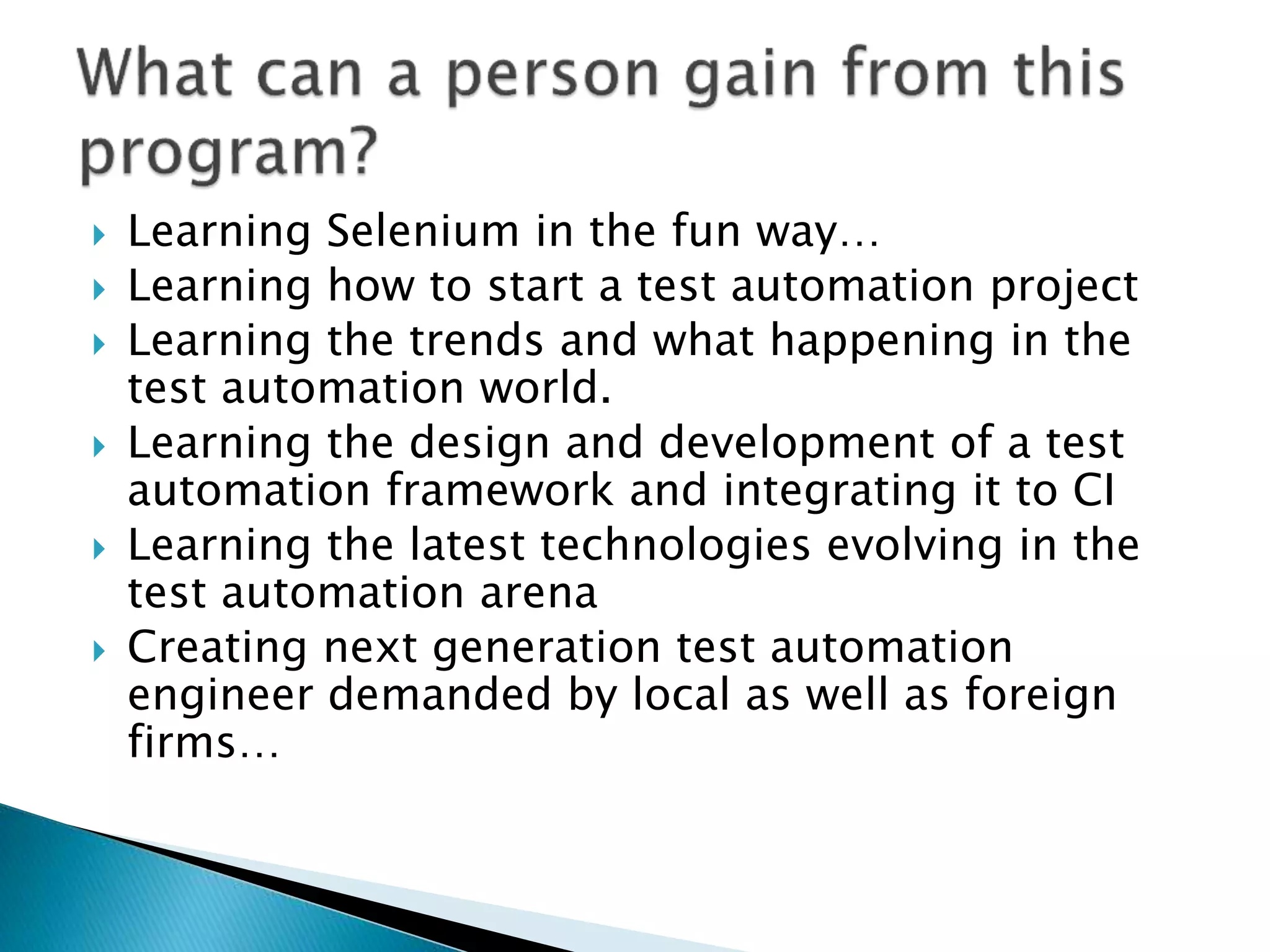 Selenium Test Automation Framework Design Development Ppt Selenium Test Automation Framework Design Development Ppt