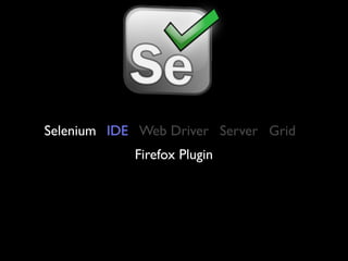 Selenium IDE Web Driver Server Grid
            Firefox Plugin
 