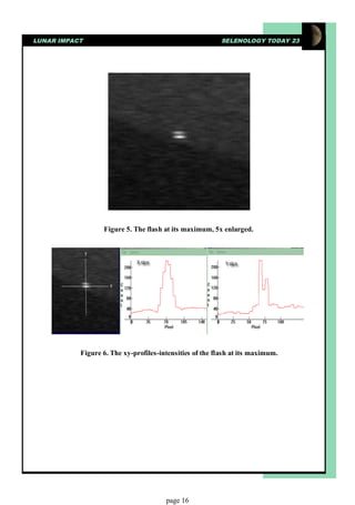 LUNAR IMPACT                                              SELENOLOGY TODAY 23




                  Figure 5. The flash at its maximum, 5x enlarged.




           Figure 6. The xy-profiles-intensities of the flash at its maximum.




                                       page 16
 
