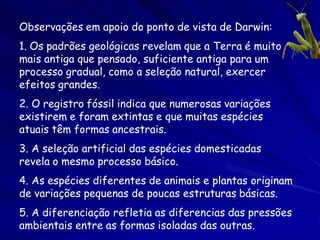As raízes biológicas da
         Variação
Darwin identificou que dentro de cada
 espécie, existem variações entre os
 indivíduos.

Muitas dessas variações são funções da
 constituição genética da espécie
  – Herdadas pelos seus descendentes
 