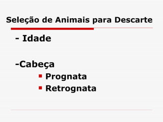 Seleção de Animais para   Descarte - Idade -Cabeça Prognata Retrognata 