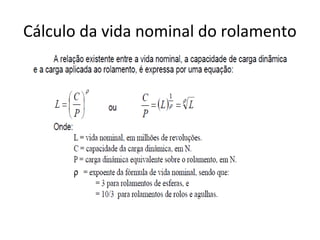 Cálculo da vida nominal do rolamento
 