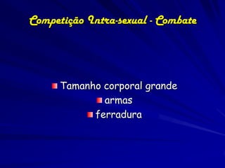 Competição Intra-sexual - Combate




      Tamanho corporal grande
              armas
            ferradura
 