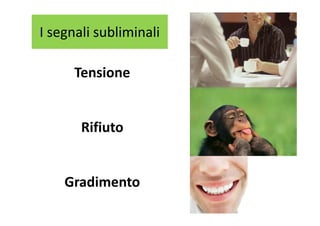 I segnali subliminaliI segnali subliminali
Tensione
Rifiuto
Gradimento
 