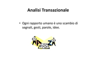 Analisi TransazionaleAnalisi Transazionale
• Ogni rapporto umano è uno scambio di 
segnali, gesti, parole, idee.
 