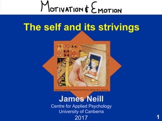 1
Motivation & Emotion
James Neill
Centre for Applied Psychology
University of Canberra
2017
The self and its strivings
Image source: http://commons.wikimedia.org/wiki/File:De_mulieribus_claris_-_Marcia.png
 