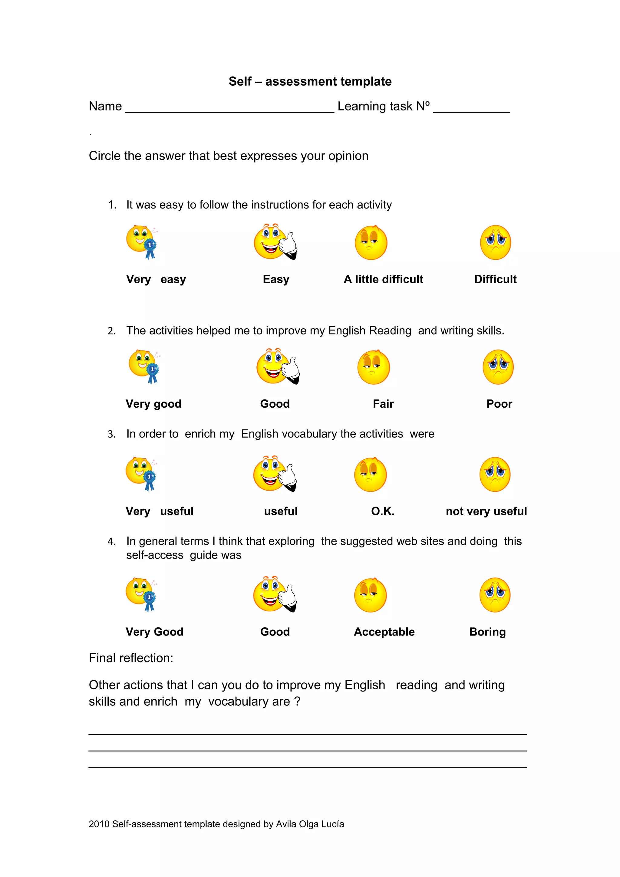 Self assessment template | PDF