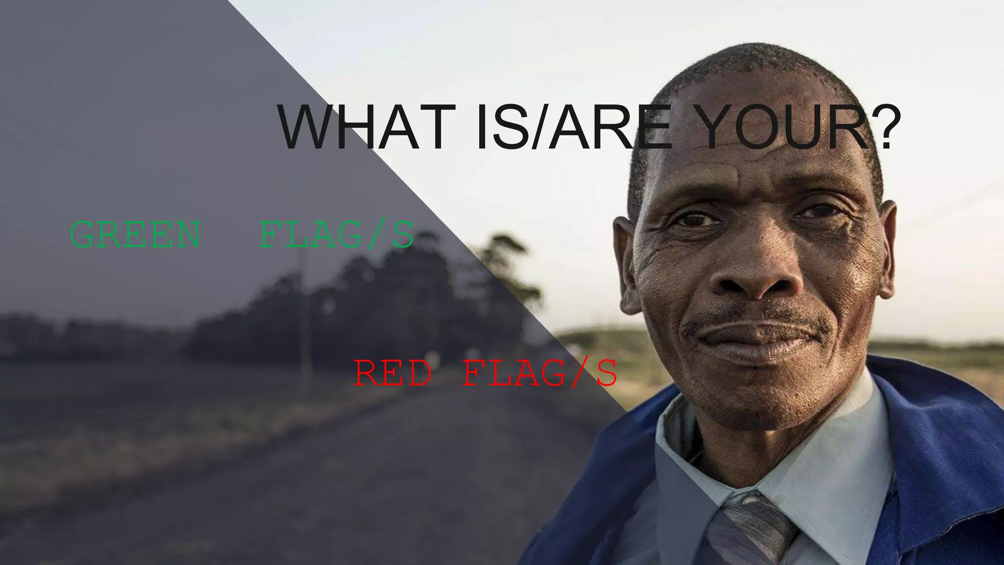 RED FLAG/S
GREEN FLAG/S
WHAT IS/ARE YOUR?
 