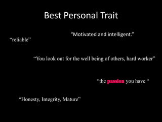Weaknesses“can be overwhelmed, but knows how to deal with stress”“you like to take full control of situations because you like things to be done right”“getting stressed easily” 