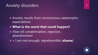 Anxiety disorders
 Anxiety results from unconscious catastrophic
expectations
 What is the worst that could happen?
 (F...