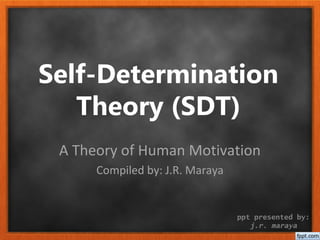 Self-Determination
Theory (SDT)
A Theory of Human Motivation
Compiled by: J.R. Maraya
ppt presented by:
j.r. maraya
 