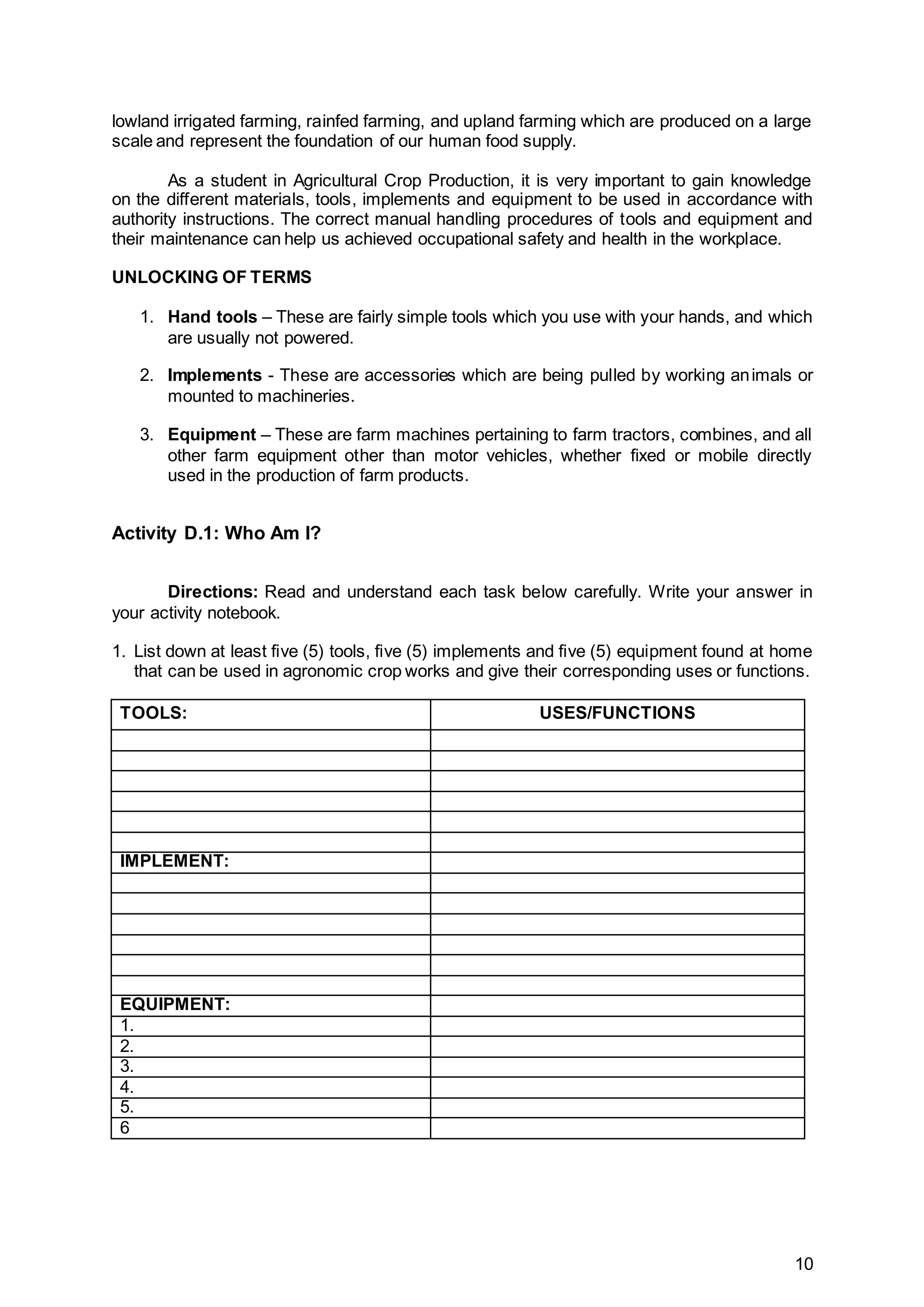 Self-Directed Learning Module in T.L.E. 10 (Agricultural Crops ...