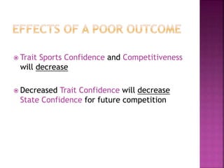  Trait Sports Confidence and Competitiveness
will decrease
 Decreased Trait Confidence will decrease
State Confidence for future competition
 