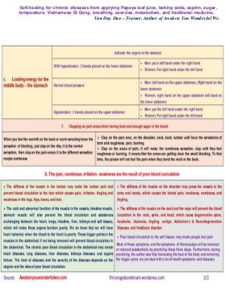 Self-healing for chronic diseases from applying Papaya leaf juice, baking soda, aspirin, sugar,
temperature, Vietnamese Qi Gong, breathing, exercise, metabolism, and traditional medicine.
Van Duy Dao – Trainer, Author of Awaken You Wonderful We.
Source: Awakenyouwonderfulwe.com Khicongydaovietnam.wordpress.com 6/4
 