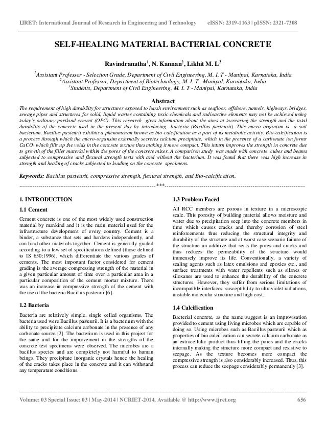 Self healing material bacterial concrete