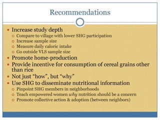 Self-help groups as a platform to improve nutrtional status