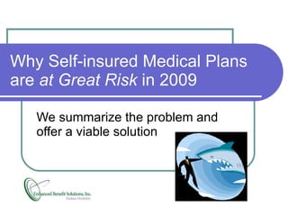 Why Self-insured Medical Plans are  at Great Risk  in 2009 We summarize the problem and offer a viable solution 