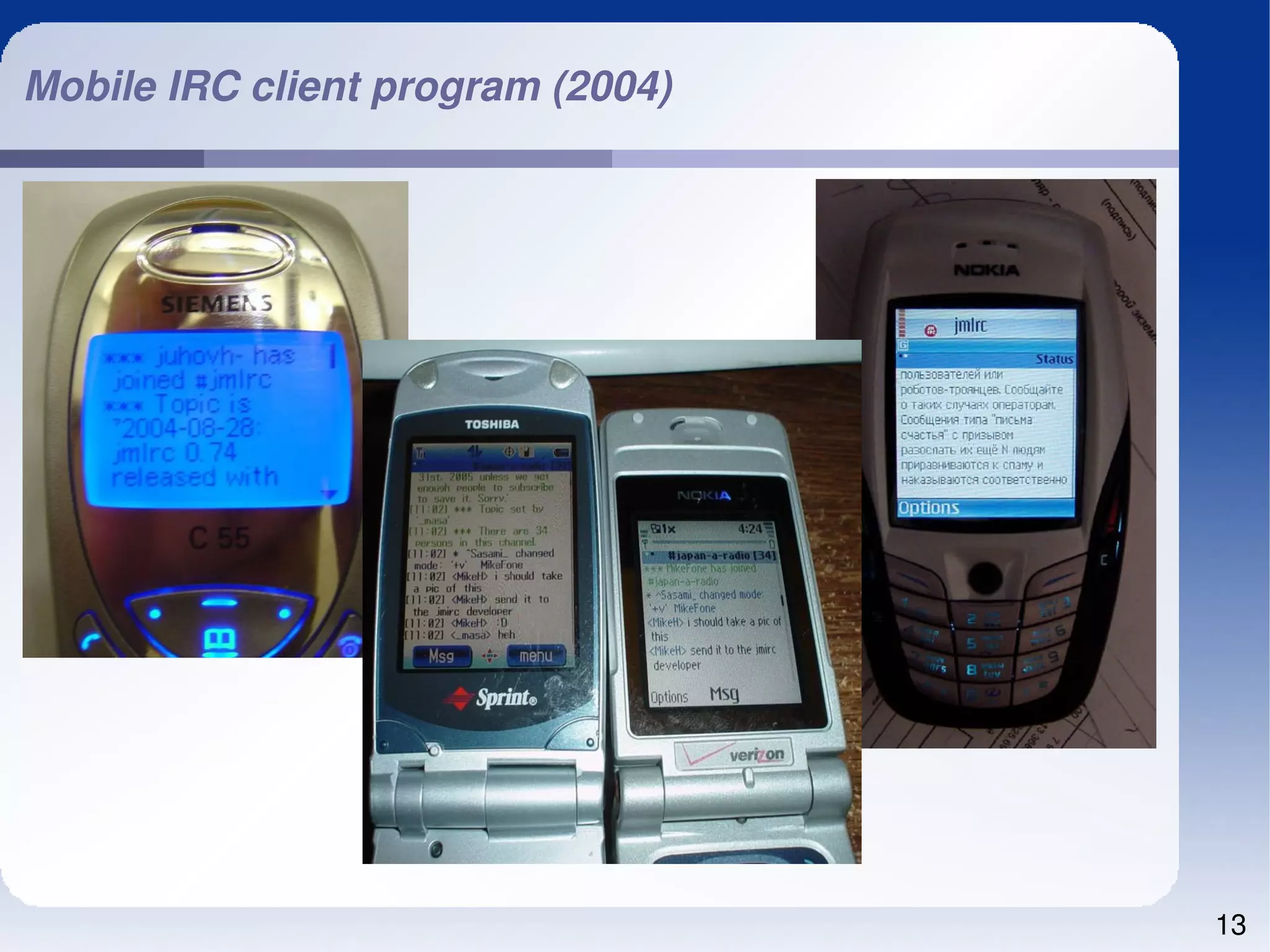 Mobile IRC client program (2004)




                                   13
 