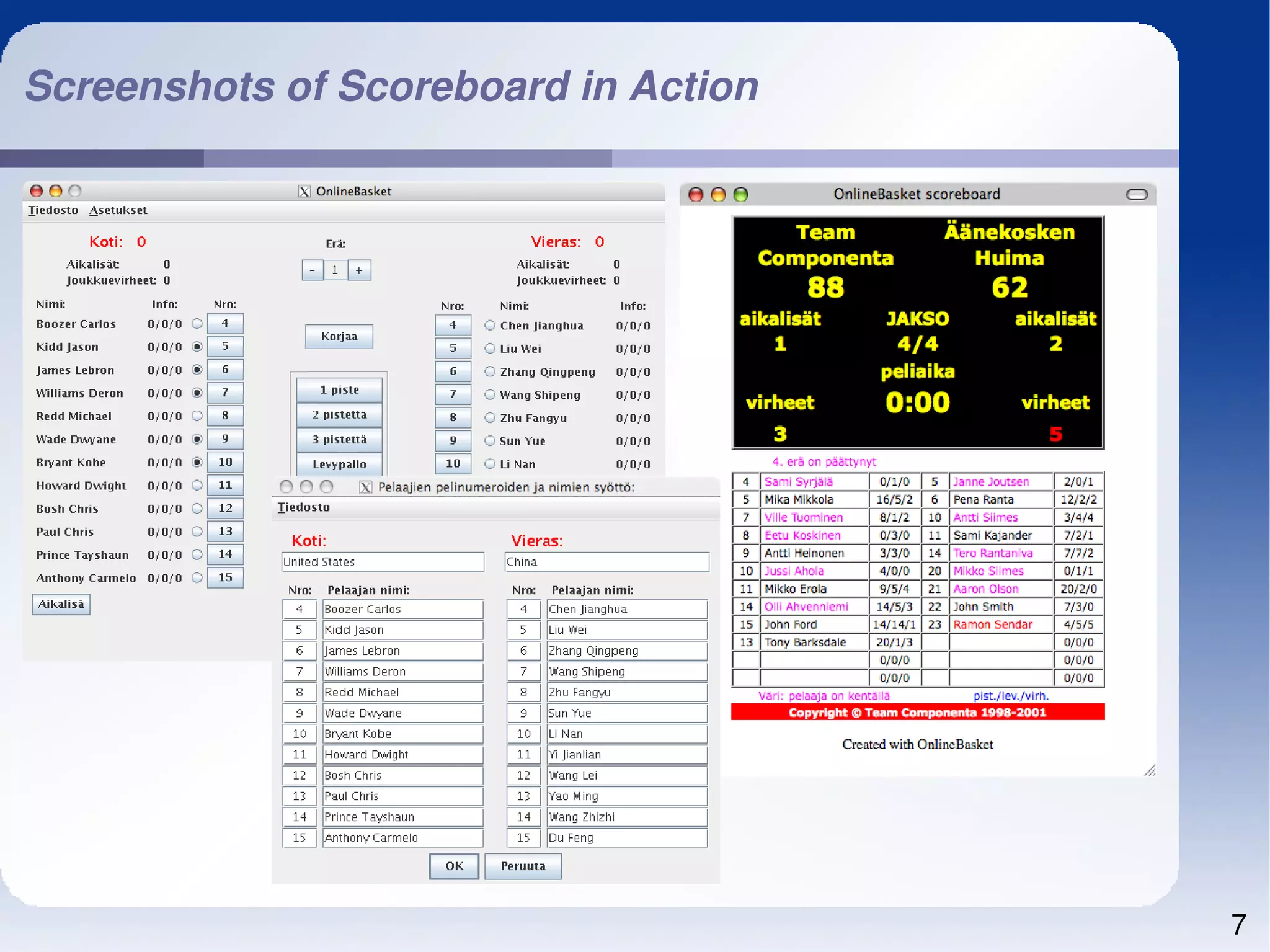 Screenshots of Scoreboard in Action




                                      7
 