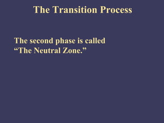 The Transition Process


The second phase is called
“The Neutral Zone.”
 
