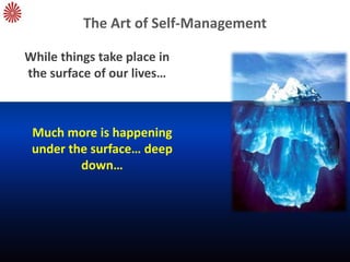 The Art of Self-Management
While things take place in
the surface of our lives…
Much more is happening
under the surface… deep
down…
 