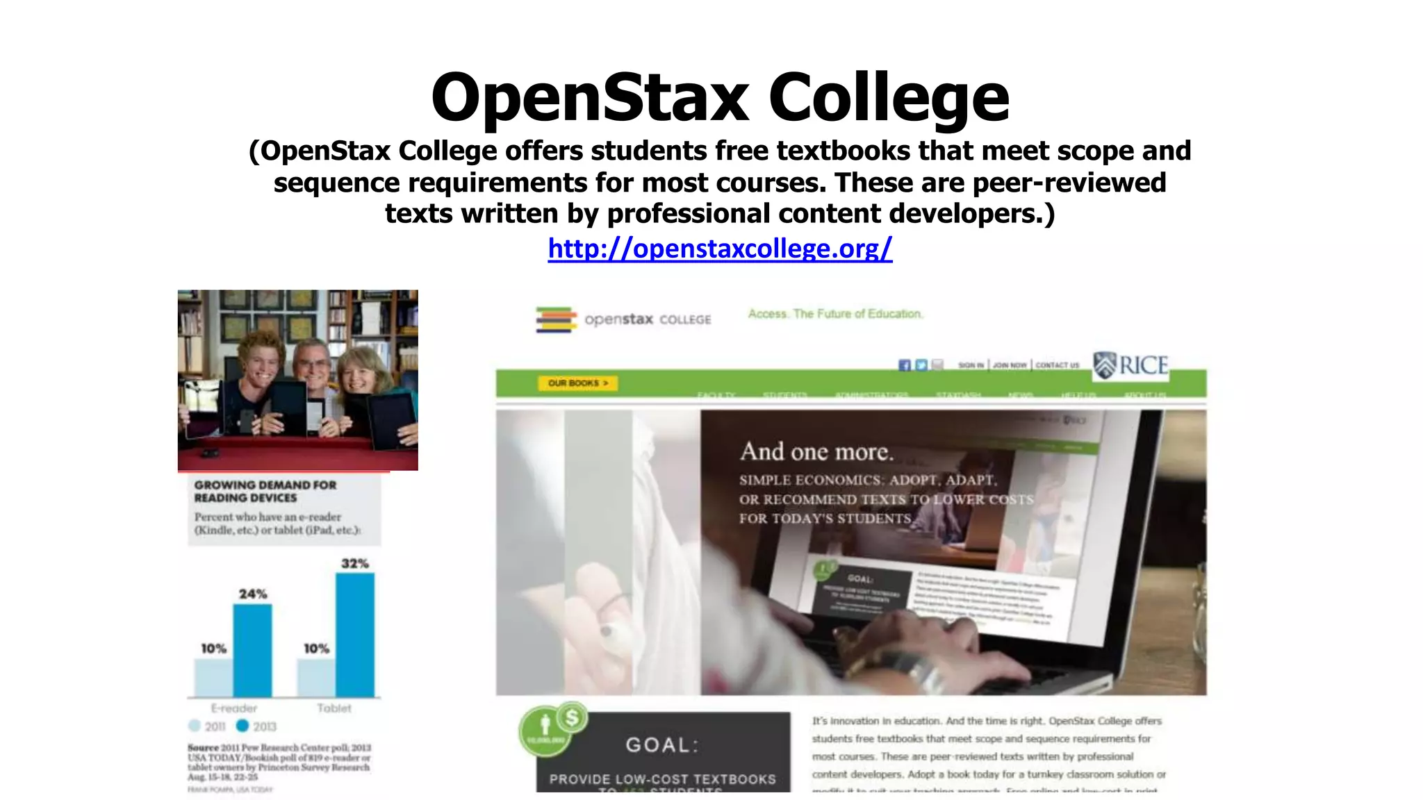 OpenStax College

(OpenStax College offers students free textbooks that meet scope and
sequence requirements for most courses. These are peer-reviewed
texts written by professional content developers.)

http://openstaxcollege.org/

 
