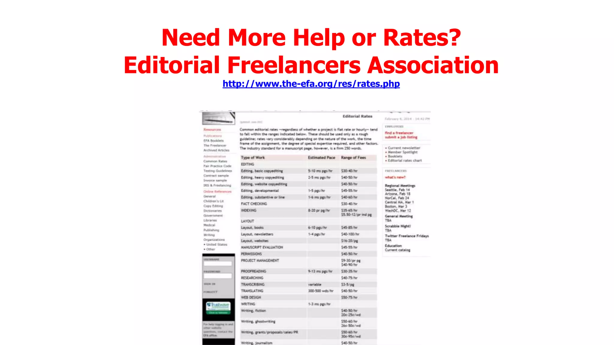 Need More Help or Rates?
Editorial Freelancers Association
http://www.the-efa.org/res/rates.php

 