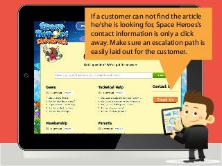 If a customer can not find the article
he/she is looking for, Space Heroes’s
contact information is only a click
away. Make sure an escalation path is
easily laid out for the customer.
 